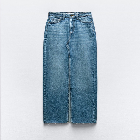 Zara maxi midi full length cargo high waist a line casual denim jean skirt - Picture 4 of 7